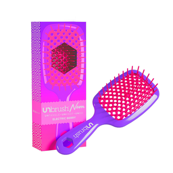 UNbrush Neon Detangling Hair Brush in Electric Berry with pink bristles and a purple handle