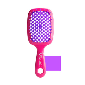 UNbrush Detangling Hair Brush  with a pink handle and purple bristles