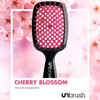 UNbrush Detangling Hair Brush in Cherry Blossom pink with swatch front view
