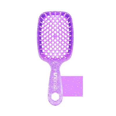 UNbrush Glitter Detangling Hair Brush in Amethyst Purple with swatch