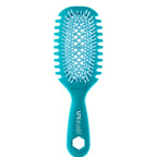 Turquoise hairbrush with bristle design on a white background
