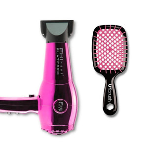 Platform 1900 Nano Lite Chrome Hair Dryer and Pink UNbrush Detangling Hair Brush