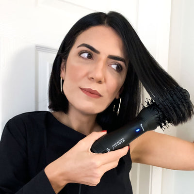 Platform Blow Dryer for Natural Black Hair In Use By Model