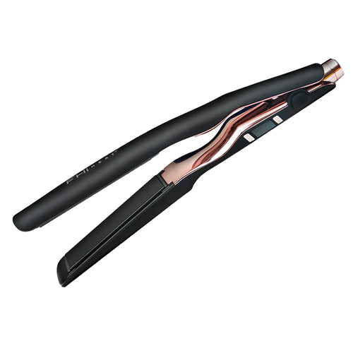 Downward angle of a Flat Iron on a white background